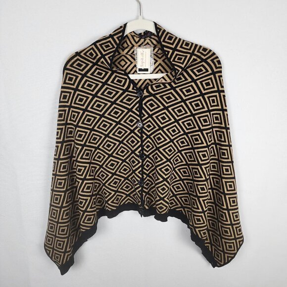 NWT Top It Off Reversible Geometric Pattern Button Up Poncho OS - Picture 1 of 5